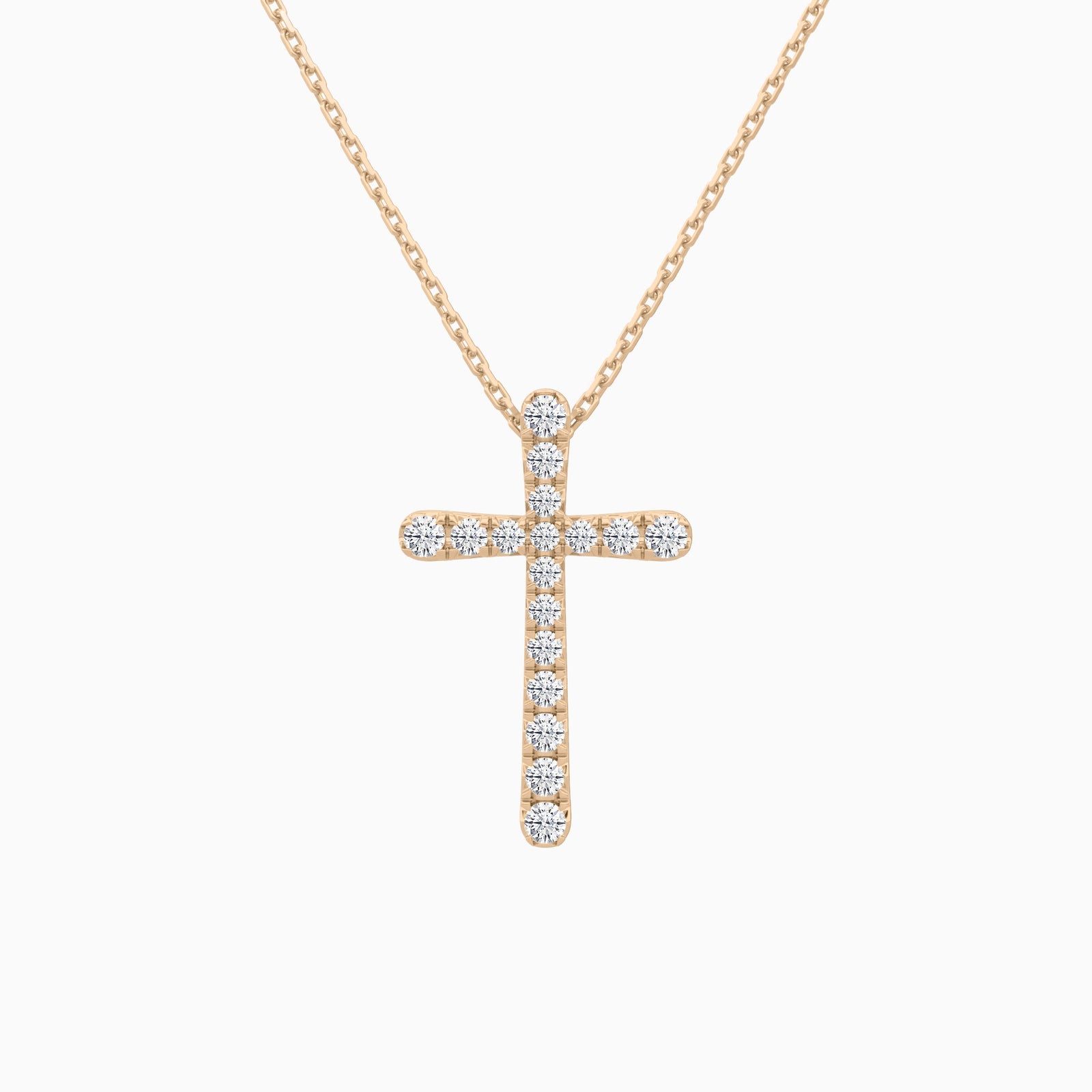 Round Lab Grown Diamond French Pavé Cross Pendant Necklace In 14K Rose Gold - Lucenjuri