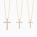 Three Different Size of Round Lab Grown Diamond French Pavé Cross Pendant Necklace