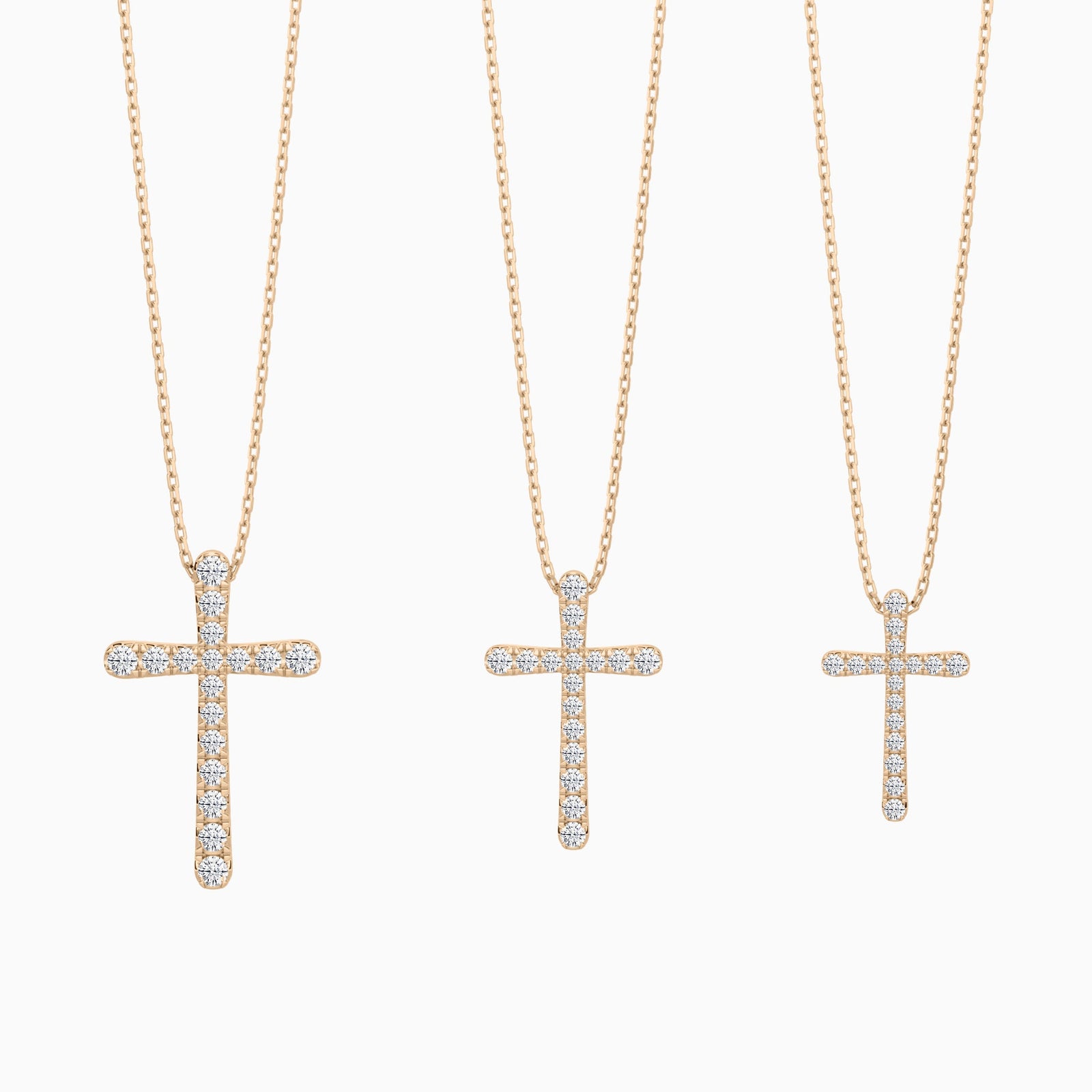 Three Different Size of Round Lab Grown Diamond French Pavé Cross Pendant Necklace