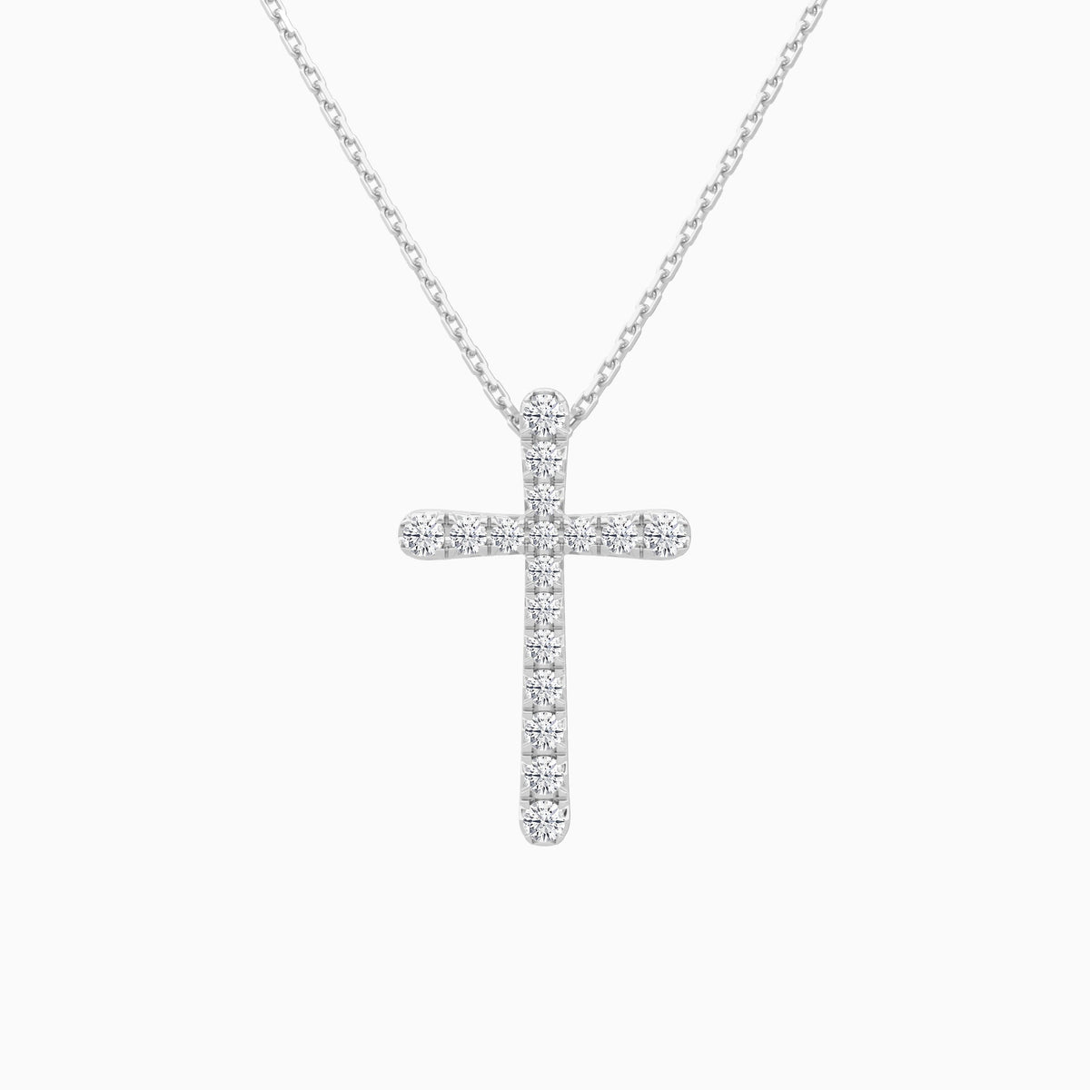 Round Lab Grown Diamond French Pavé Cross Pendant Necklace In 18K White Gold - Lucenjuri