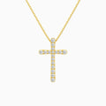 Round Lab Grown Diamond French Pavé Cross Pendant Necklace In 18K Yellow Gold - Lucenjuri