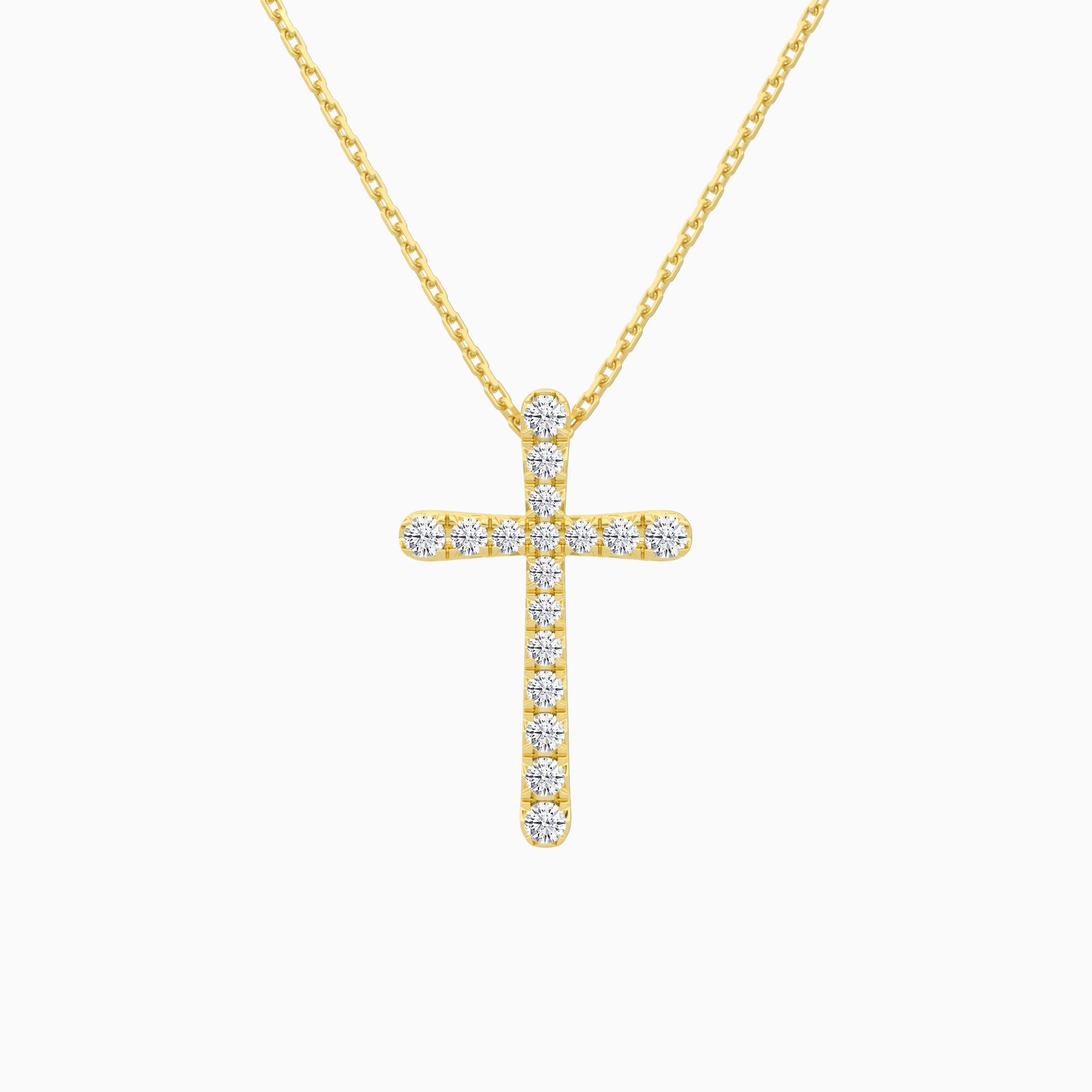 Round Lab Grown Diamond French Pavé Cross Pendant Necklace In 18K Yellow Gold - Lucenjuri