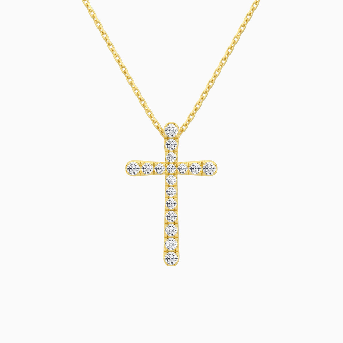 Round Lab Grown Diamond French Pavé Cross Pendant Necklace In 14K Yellow Gold - Lucenjuri