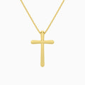 Round Lab Grown Diamond French Pavé Cross Pendant Necklace In 14K Yellow Gold - Back View