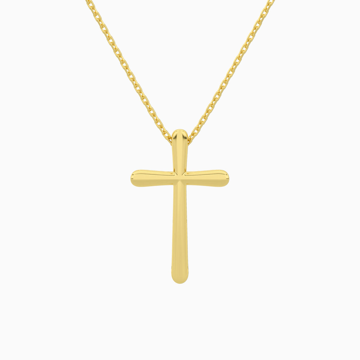 Round Lab Grown Diamond French Pavé Cross Pendant Necklace In 14K Yellow Gold - Back View