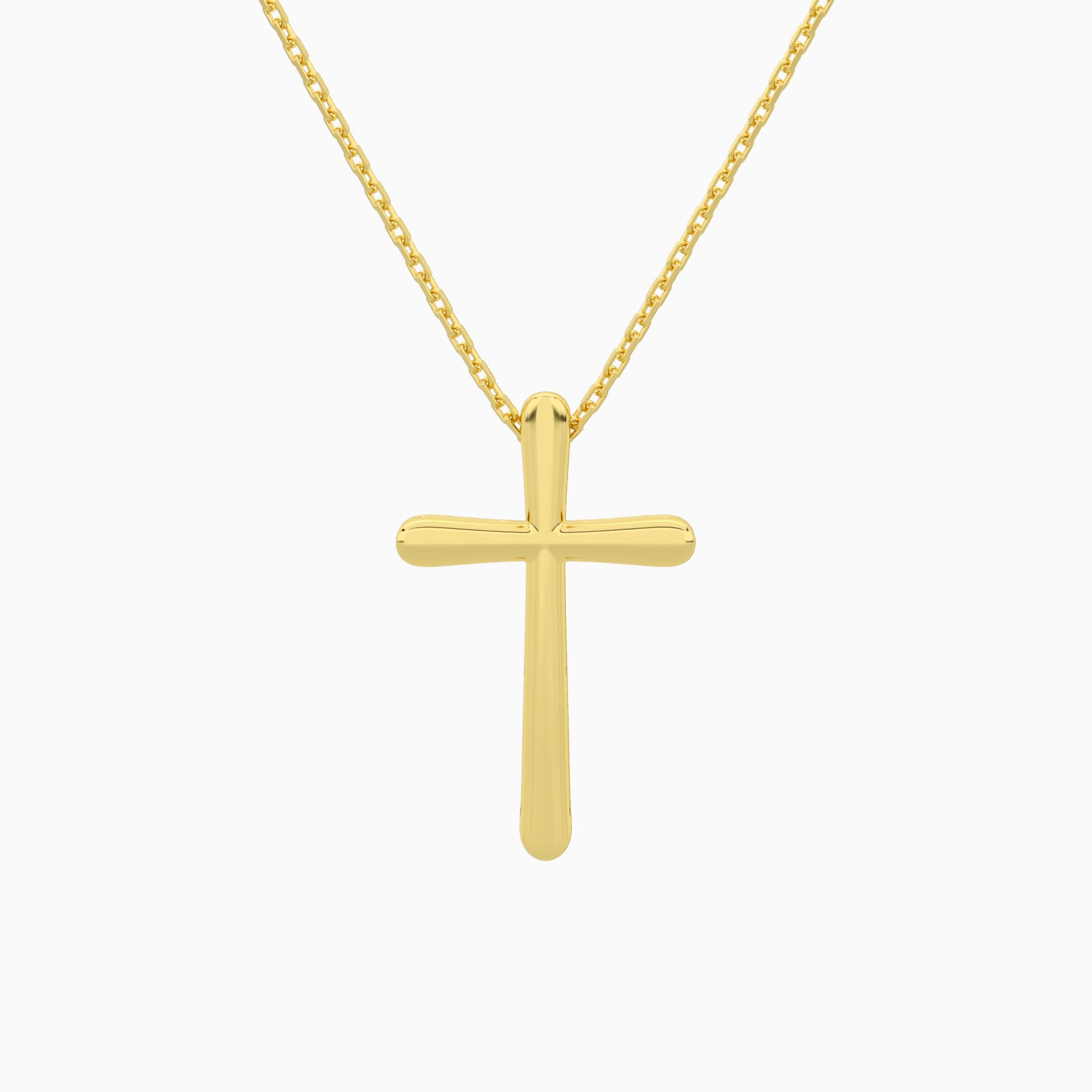 Round Lab Grown Diamond French Pavé Cross Pendant Necklace In 14K Yellow Gold - Back View
