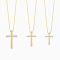 Three Different Size of Round Lab Grown Diamond French Pavé Cross Pendant Necklace