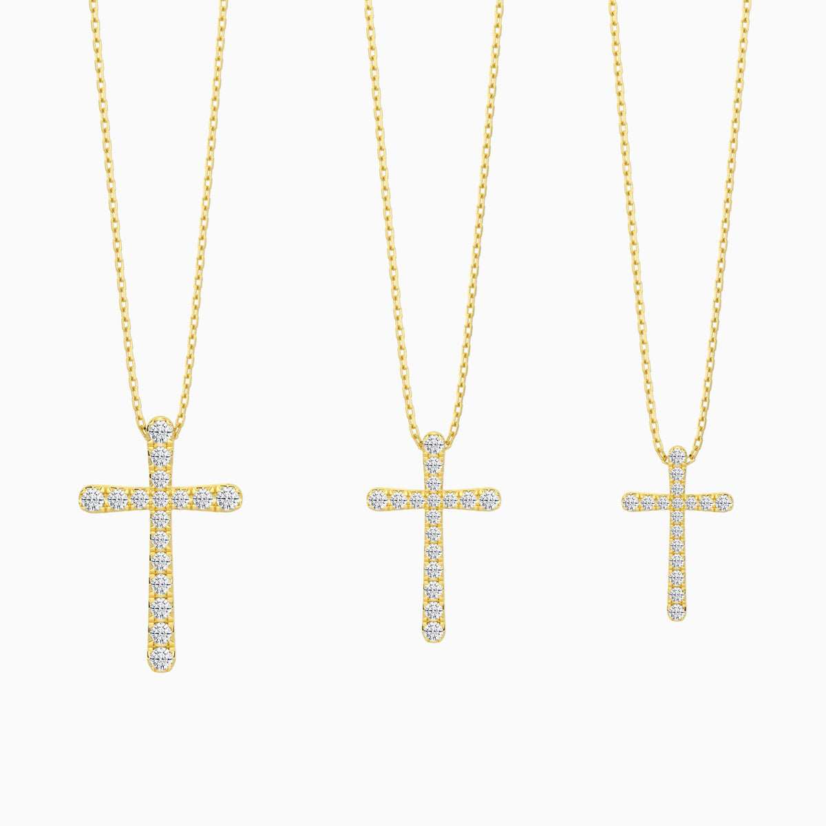 Three Different Size of Round Lab Grown Diamond French Pavé Cross Pendant Necklace
