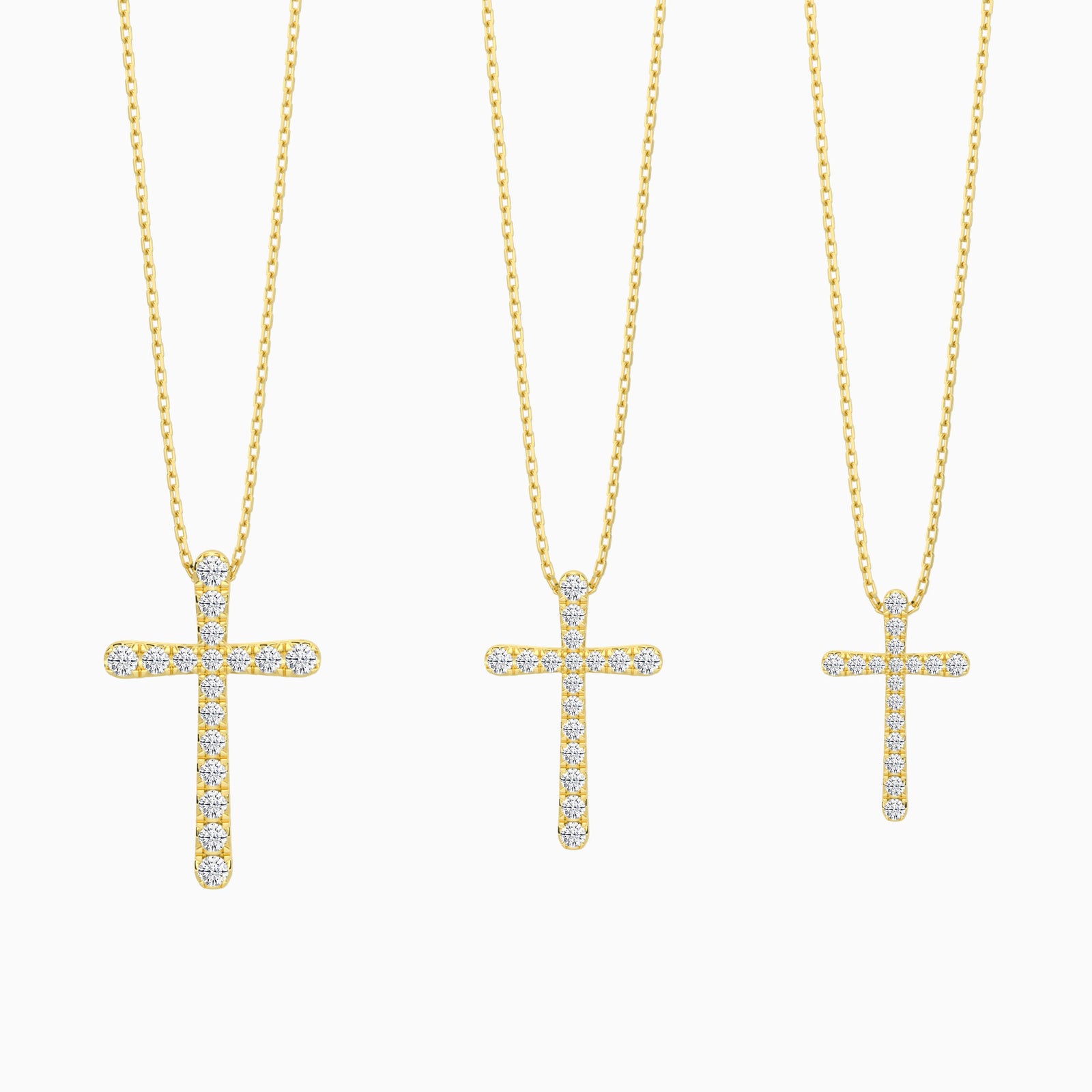 Three Different Size of Round Lab Grown Diamond French Pavé Cross Pendant Necklace