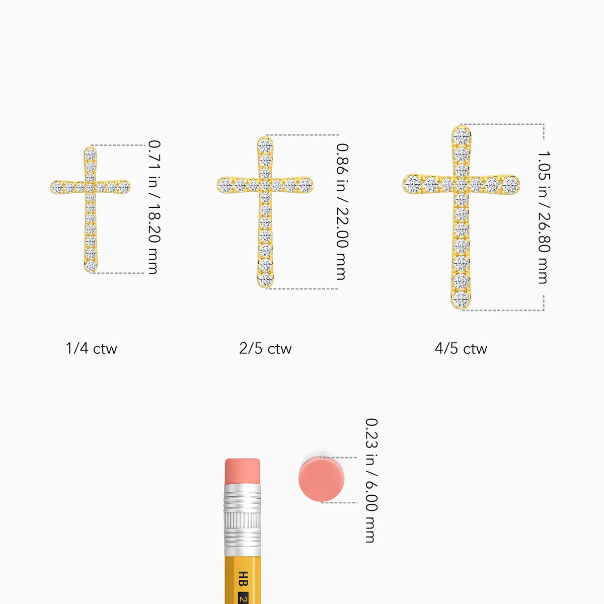 Round Lab Grown Diamond French Pavé Cross Pendant Necklace In 18K Yellow Gold - Size Comparison
