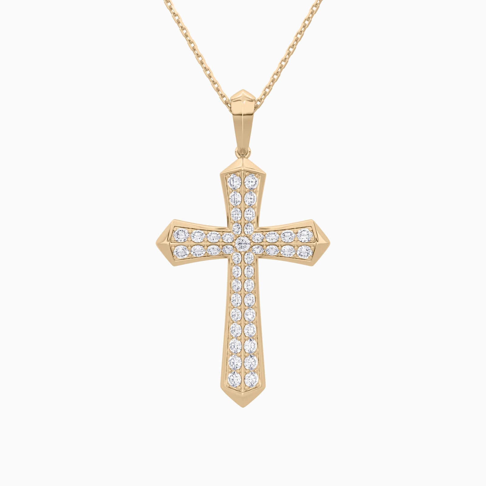 Round Lab Grown Diamond Flare Edge Cross Pendant Necklace In 14K Rose Gold - Lucenjuri