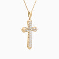 Round Lab Grown Diamond Flare Edge Cross Pendant Necklace In 14K Rose Gold - Front Angle View