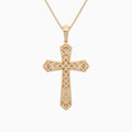 Round Lab Grown Diamond Flare Edge Cross Pendant Necklace In 14K Rose Gold - Back View