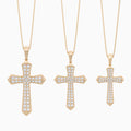 Three Different Size of Round Lab Grown Diamond Flare Edge Cross Pendant Necklace