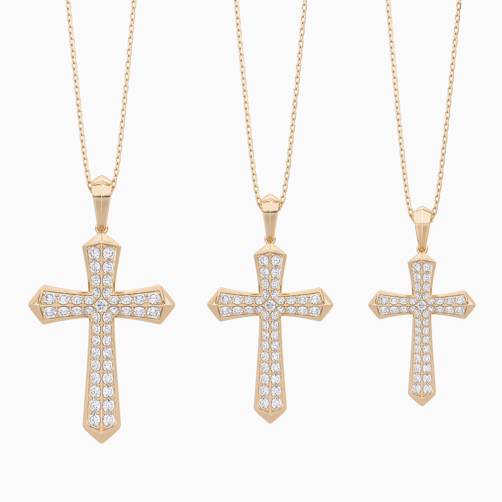 Three Different Size of Round Lab Grown Diamond Flare Edge Cross Pendant Necklace