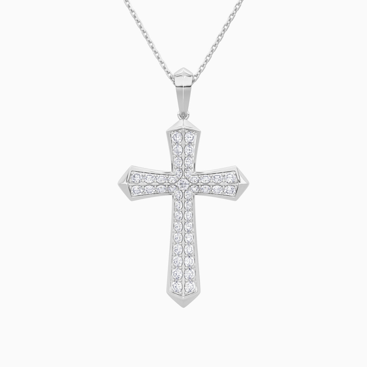 Round Lab Grown Diamond Flare Edge Cross Pendant Necklace In 18K White Gold - Lucenjuri