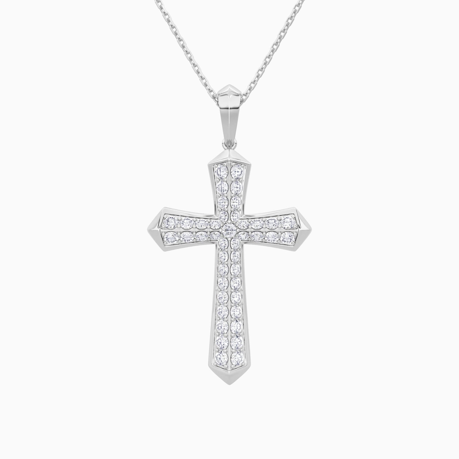 Round Lab Grown Diamond Flare Edge Cross Pendant Necklace In 18K White Gold - Lucenjuri