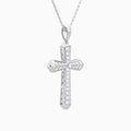 Round Lab Grown Diamond Flare Edge Cross Pendant Necklace In 18K White Gold - Front Angle View