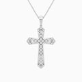 Round Lab Grown Diamond Flare Edge Cross Pendant Necklace In 18K White Gold - Back View