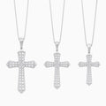 Three Different Size of Round Lab Grown Diamond Flare Edge Cross Pendant Necklace