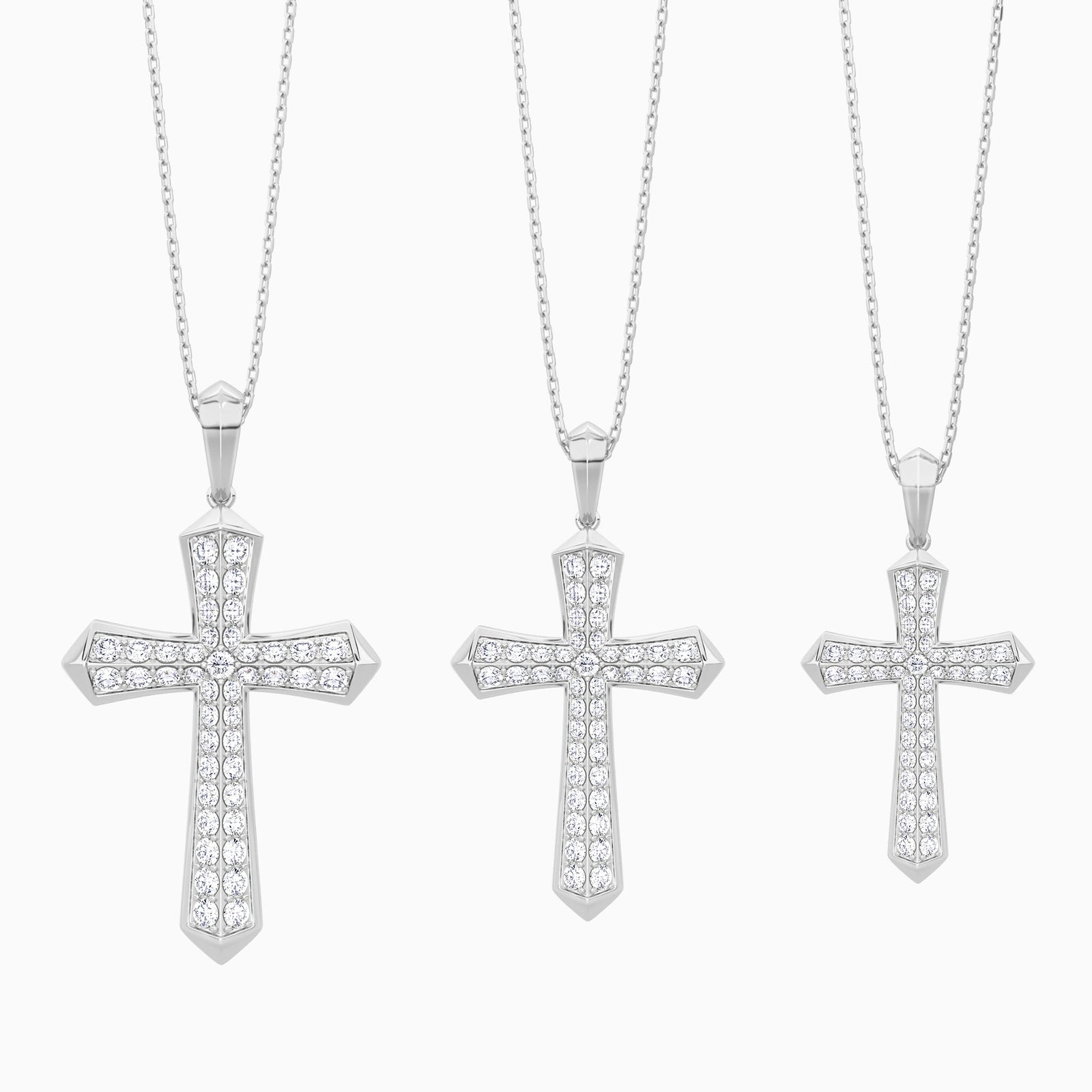 Three Different Size of Round Lab Grown Diamond Flare Edge Cross Pendant Necklace
