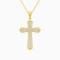 Round Lab Grown Diamond Flare Edge Cross Pendant Necklace In 14K Yellow Gold - Lucenjuri