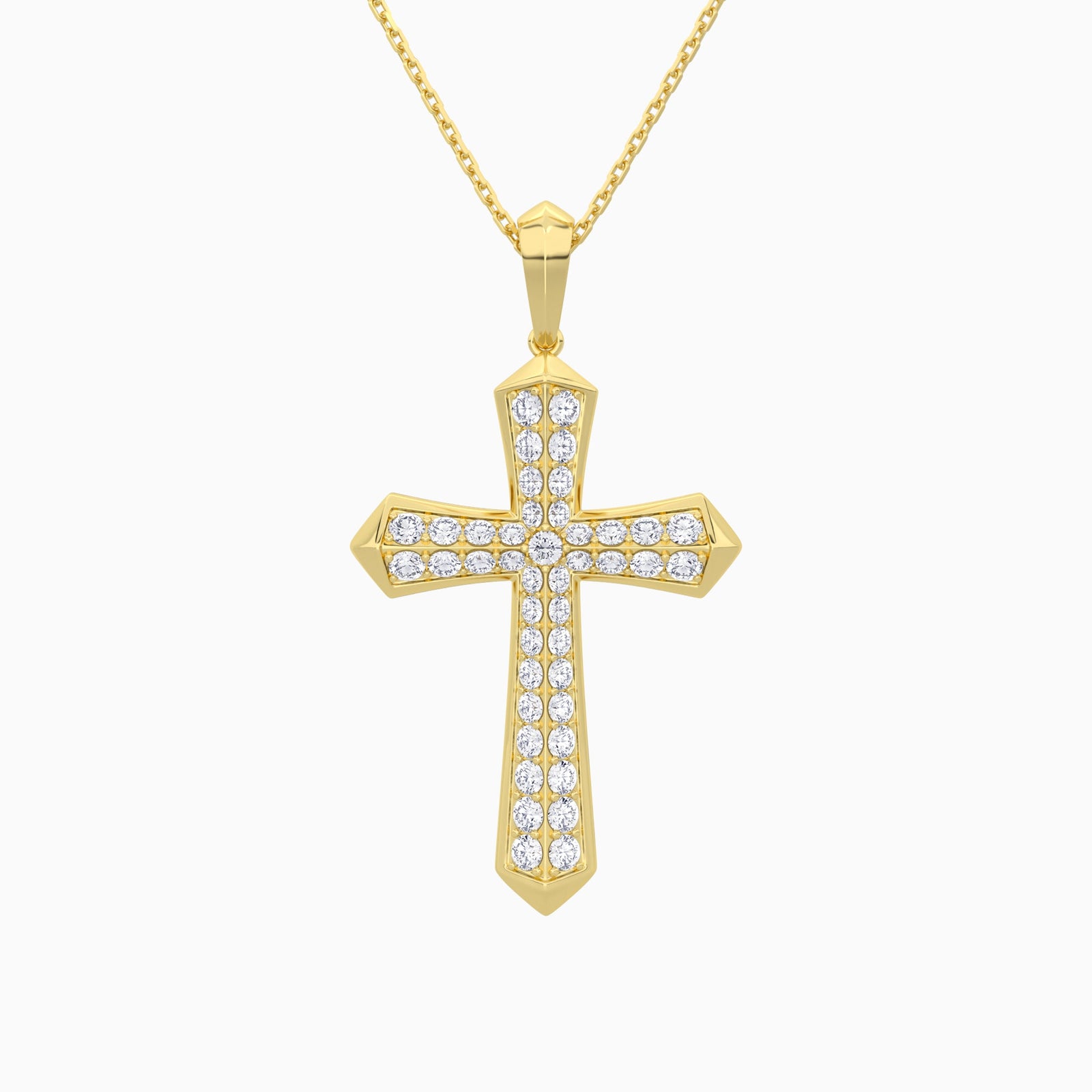 Round Lab Grown Diamond Flare Edge Cross Pendant Necklace In 14K Yellow Gold - Lucenjuri
