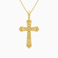 Round Lab Grown Diamond Flare Edge Cross Pendant Necklace In 14K Yellow Gold - Back View