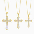 Three Different Size of Round Lab Grown Diamond Flare Edge Cross Pendant Necklace
