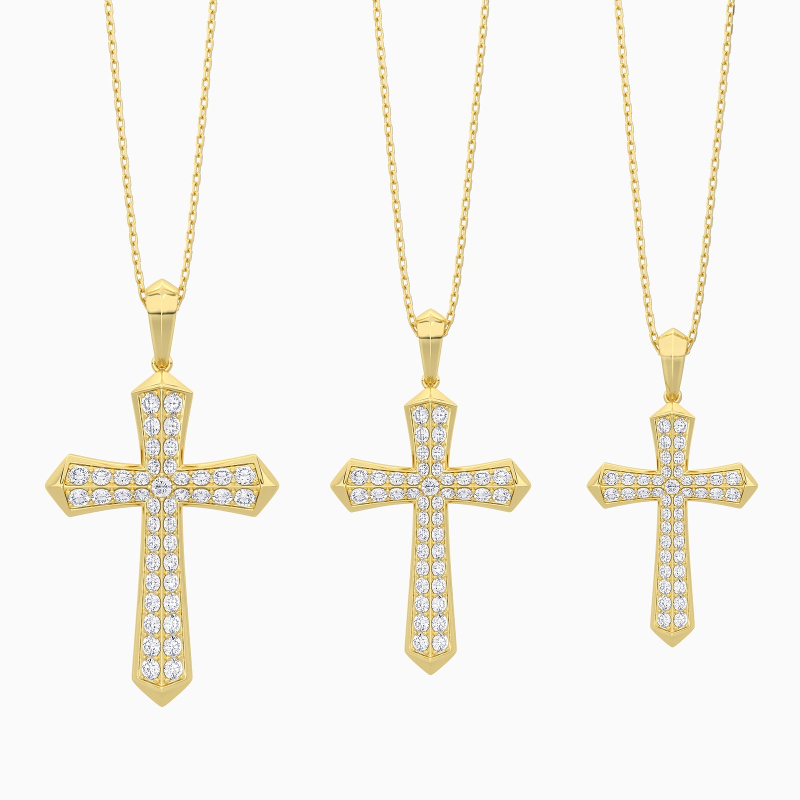 Three Different Size of Round Lab Grown Diamond Flare Edge Cross Pendant Necklace