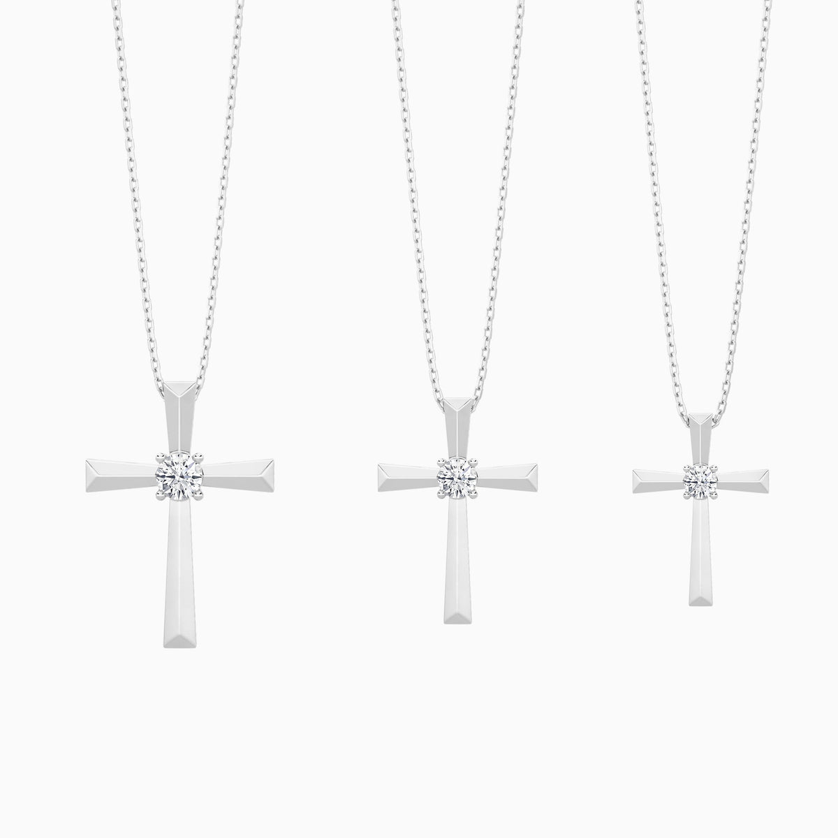 Three Different Size of Round Solitaire Lab Grown Diamond Cross Pendant Necklace