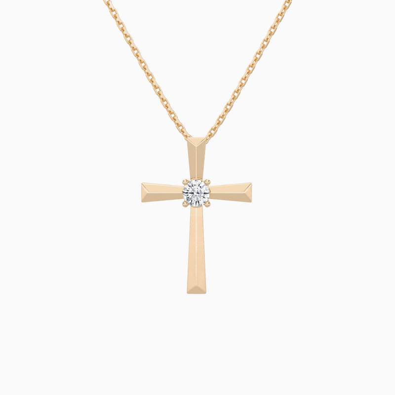 Round Solitaire Lab Grown Diamond Cross Pendant Necklace In 14K Rose Gold - Lucenjuri