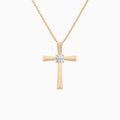 Round Solitaire Lab Grown Diamond Cross Pendant Necklace In 14K Rose Gold - Lucenjuri
