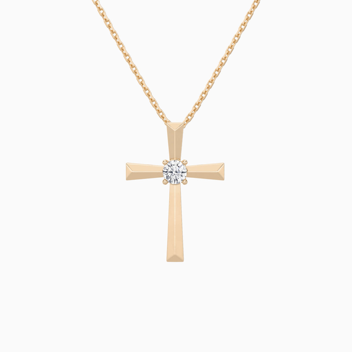 Round Solitaire Lab Grown Diamond Cross Pendant Necklace In 14K Rose Gold - Lucenjuri