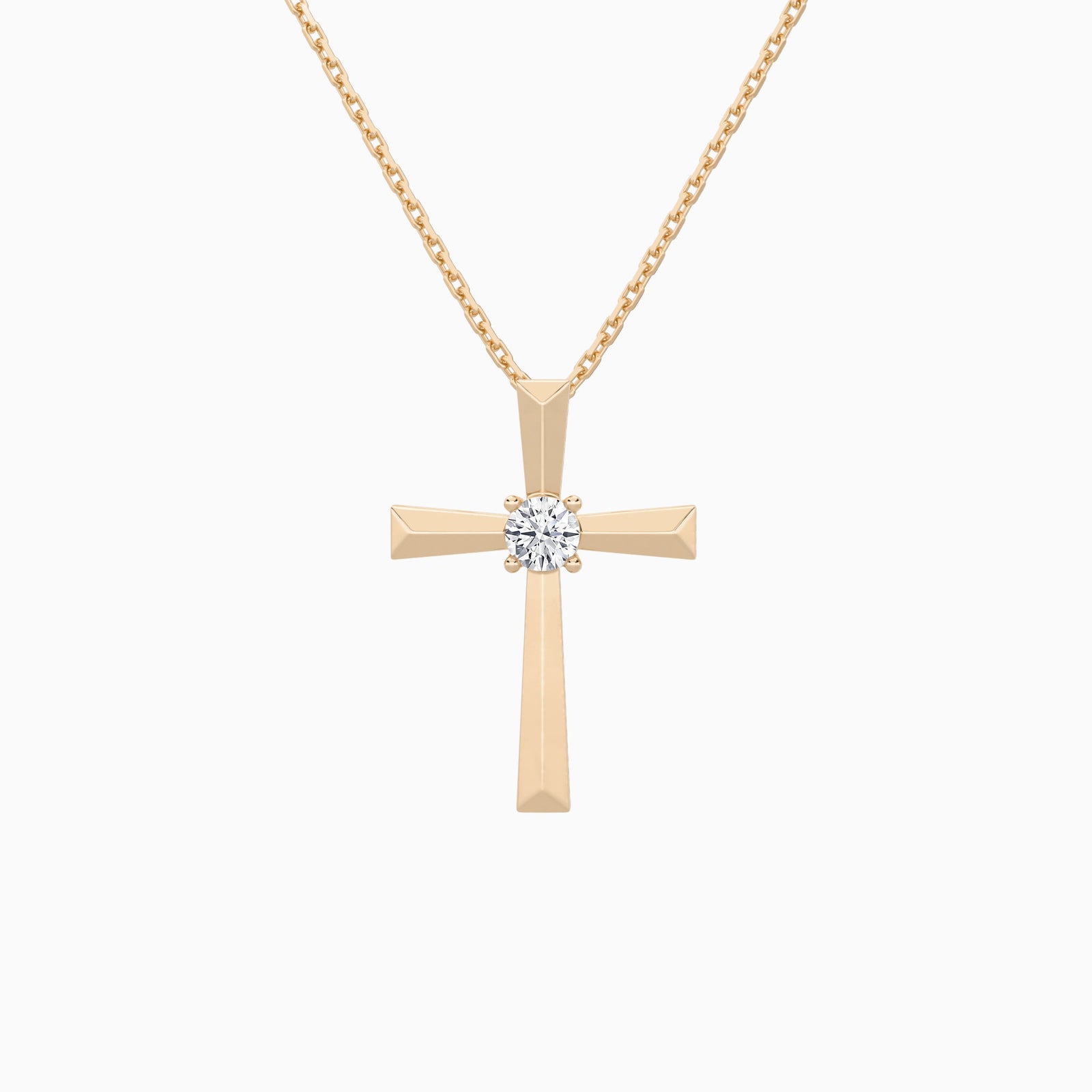 Round Solitaire Lab Grown Diamond Cross Pendant Necklace In 14K Rose Gold - Lucenjuri