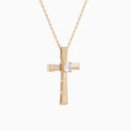 Round Solitaire Lab Grown Diamond Cross Pendant Necklace In 14K Rose Gold - Front Angle View