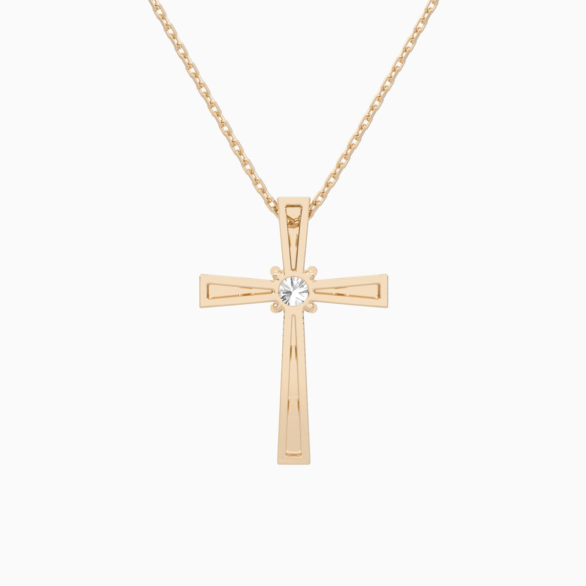 Round Solitaire Lab Grown Diamond Cross Pendant Necklace In 14K Rose Gold - Back View