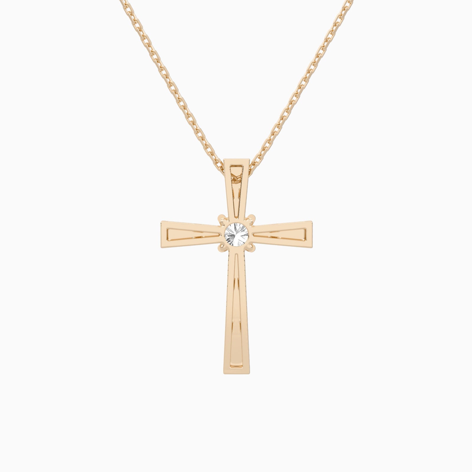 Round Solitaire Lab Grown Diamond Cross Pendant Necklace In 14K Rose Gold - Back View