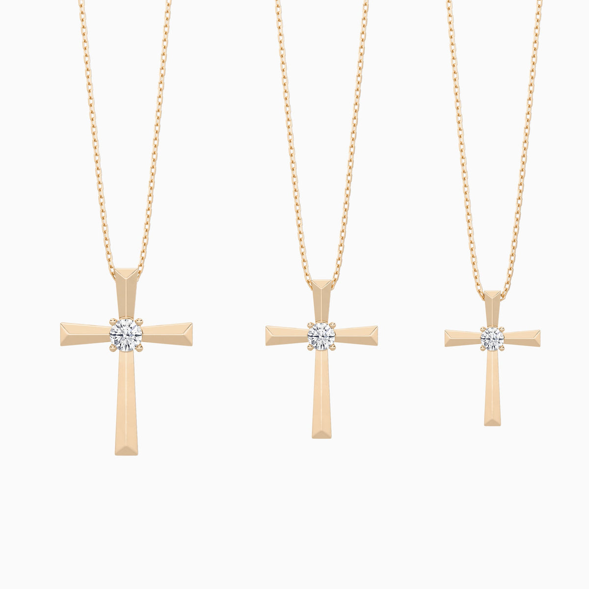 Three Different Size of Round Solitaire Lab Grown Diamond Cross Pendant Necklace