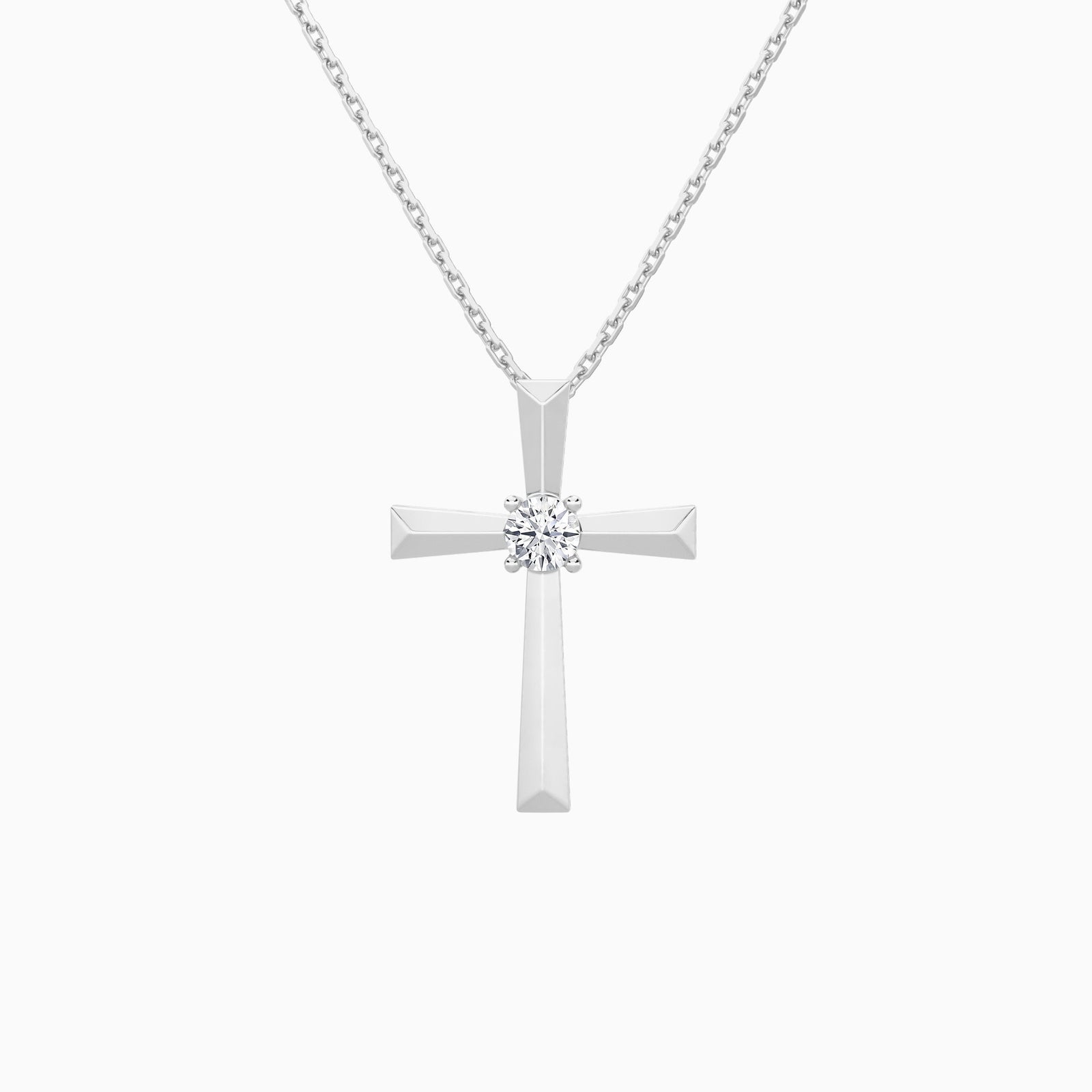 Round Solitaire Lab Grown Diamond Cross Pendant Necklace In 14K White Gold - Lucenjuri