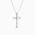 Round Solitaire Lab Grown Diamond Cross Pendant Necklace In 14K White Gold - Front Angle View