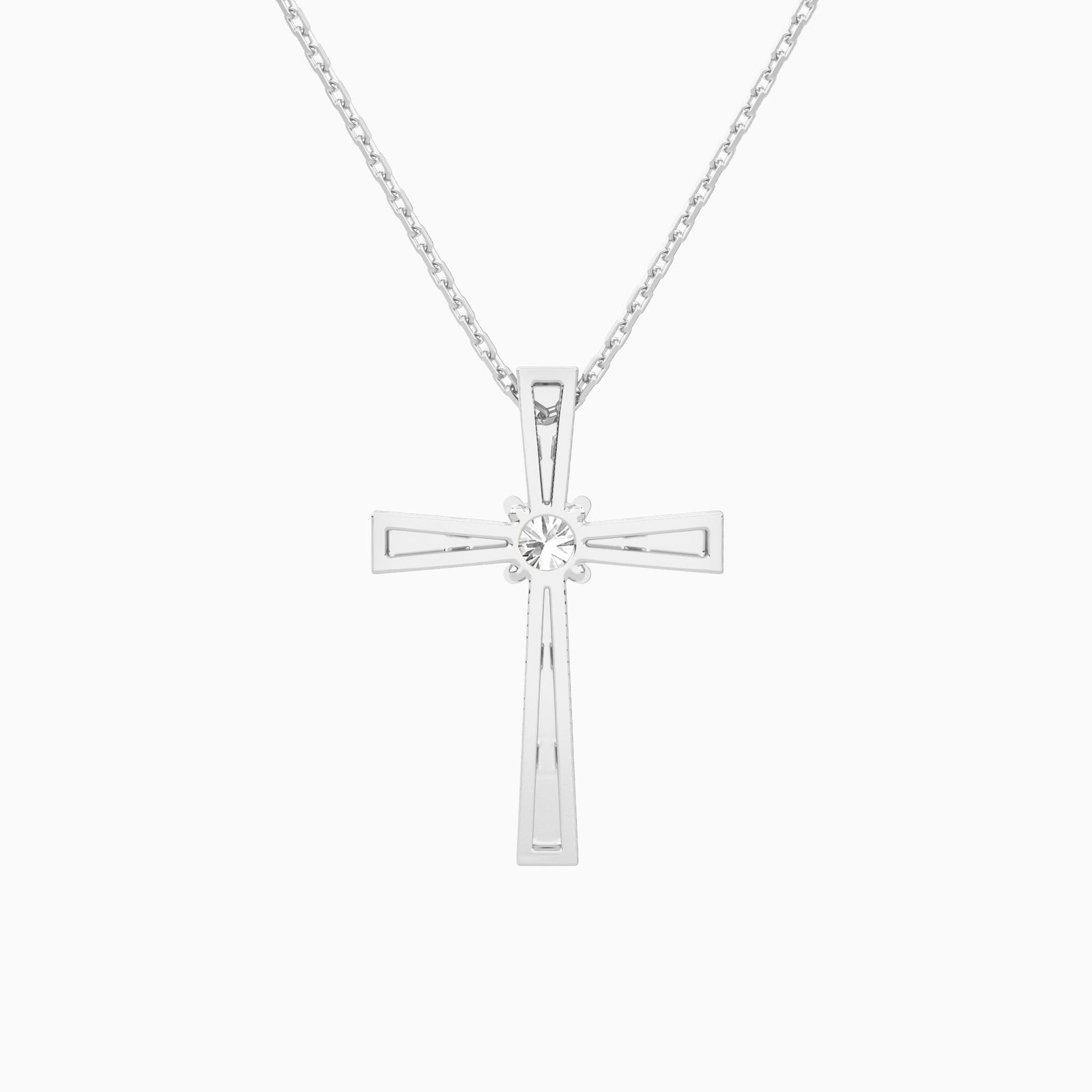 Round Solitaire Lab Grown Diamond Cross Pendant Necklace In 14K White Gold - Back View