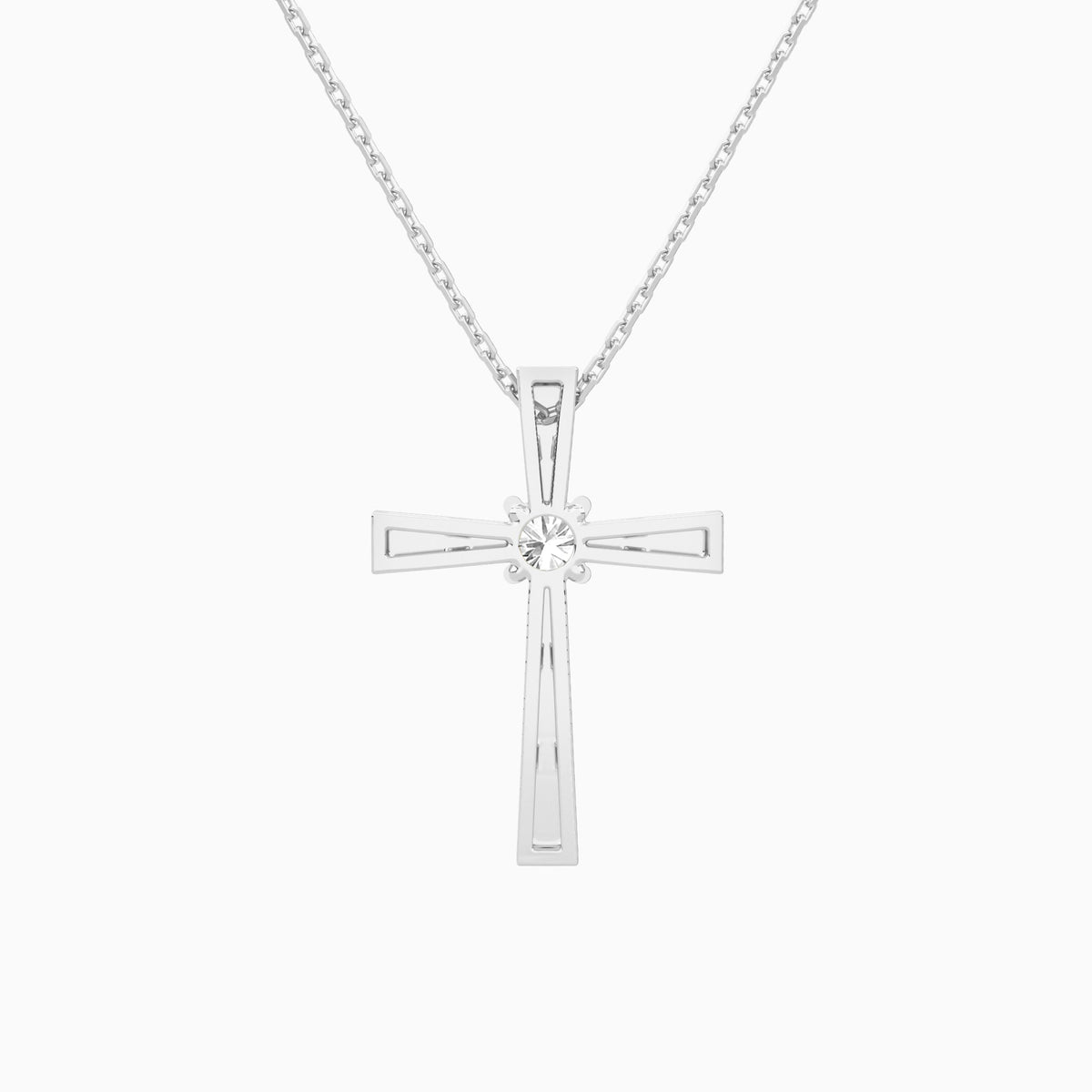 Round Solitaire Lab Grown Diamond Cross Pendant Necklace In 18K White Gold - Back View