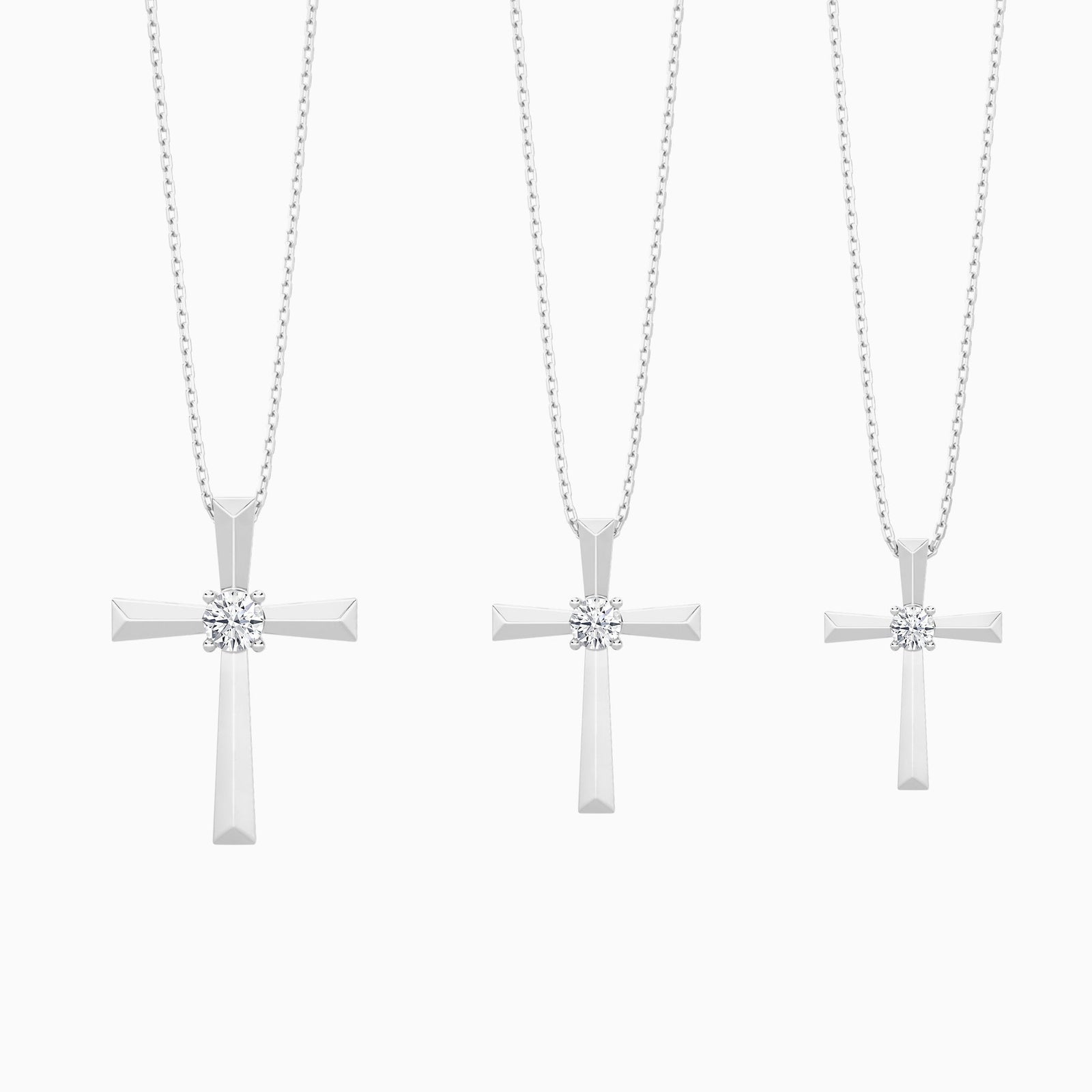 Three Different Size of Round Solitaire Lab Grown Diamond Cross Pendant Necklace