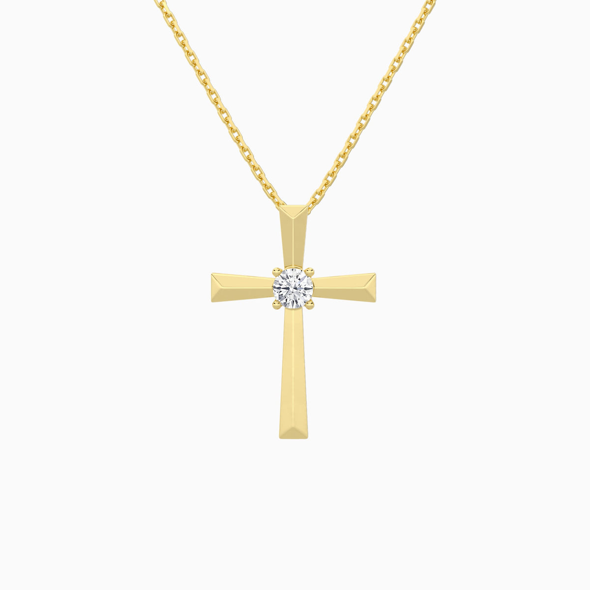 Round Solitaire Lab Grown Diamond Cross Pendant Necklace In 18K Yellow Gold - Lucenjuri
