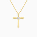 Round Solitaire Lab Grown Diamond Cross Pendant Necklace In 14K Yellow Gold - Lucenjuri