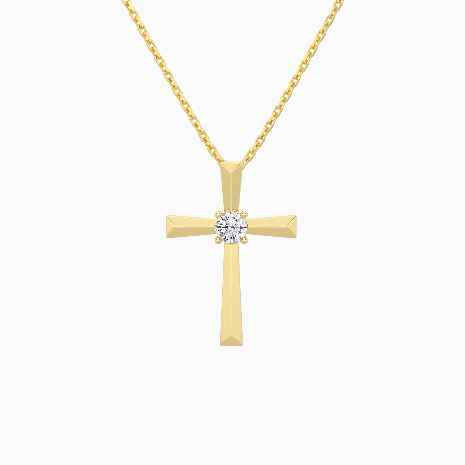 Round Solitaire Lab Grown Diamond Cross Pendant Necklace In 14K Yellow Gold - Lucenjuri