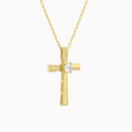 Round Solitaire Lab Grown Diamond Cross Pendant Necklace In 14K Yellow Gold - Front Angle View