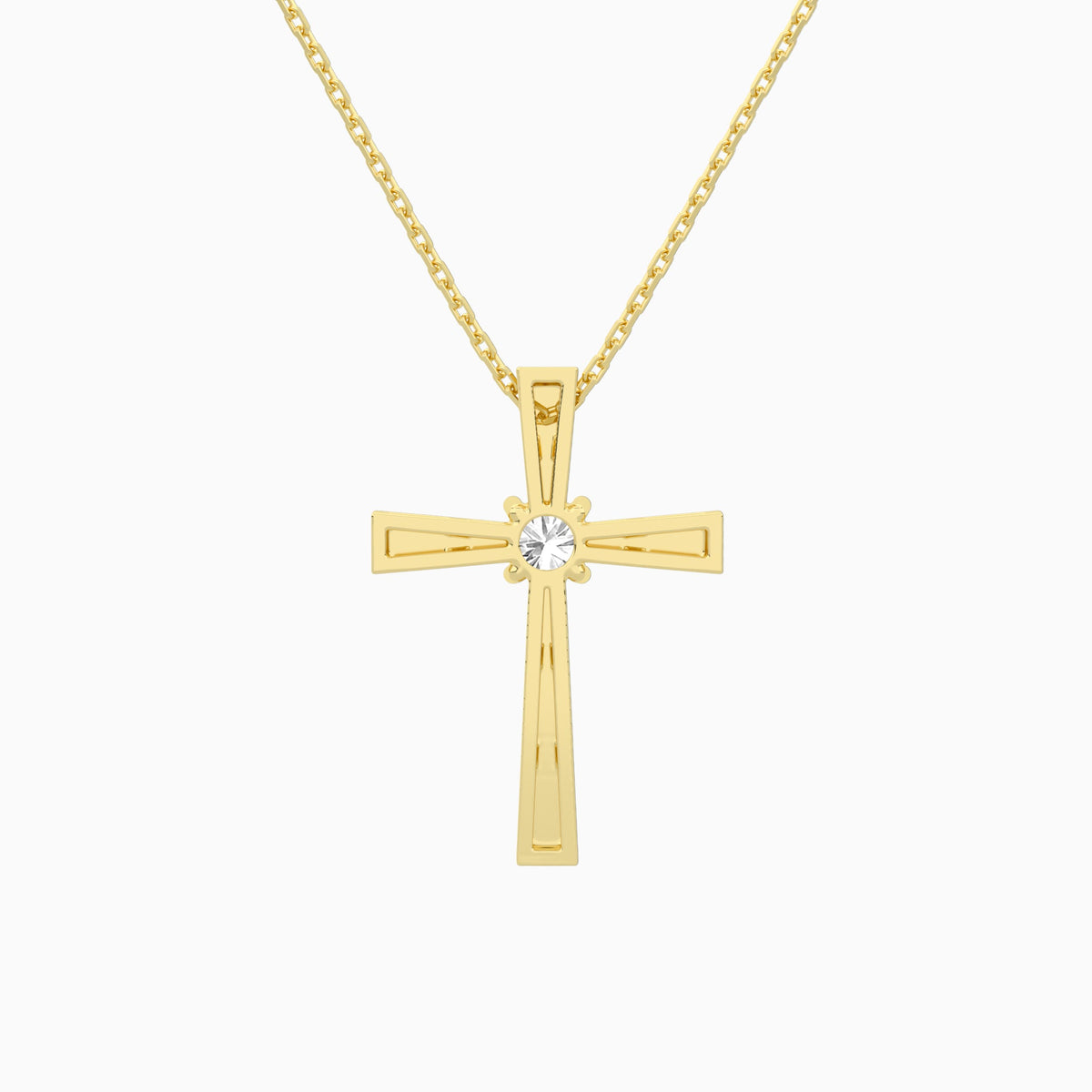Round Solitaire Lab Grown Diamond Cross Pendant Necklace In 18K Yellow Gold - Back View