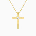 Round Solitaire Lab Grown Diamond Cross Pendant Necklace In 14K Yellow Gold - Back View